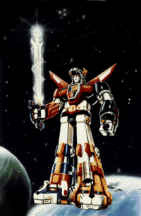 The fully-assembled Lion Voltron, brandishing his Blazing Sword
