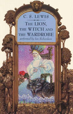 The cover to an audio book edition of The Lion, the Witch and the Wardrobe by C. S. Lewis, with artwork by Leo and Diane Dillon