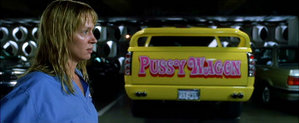 The Pussy Wagon is a four-door pickup truck featured in the movie Kill Bill. It features an aftermarket interior with leather seats, a pickup bed spoiler, and aftermarket wheels.