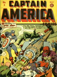 A text filler in Captain America Comics #3 (May 1941) was Lee's first published work. Cover art by Alex Schomburg.